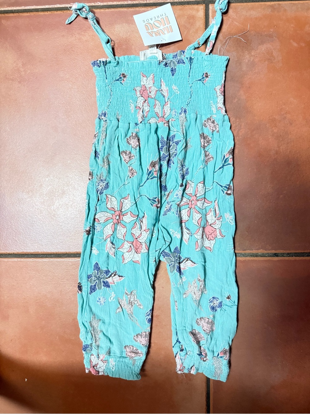 Jessica Simpson Turquoise Floral Smocked Jumpsuit Romper